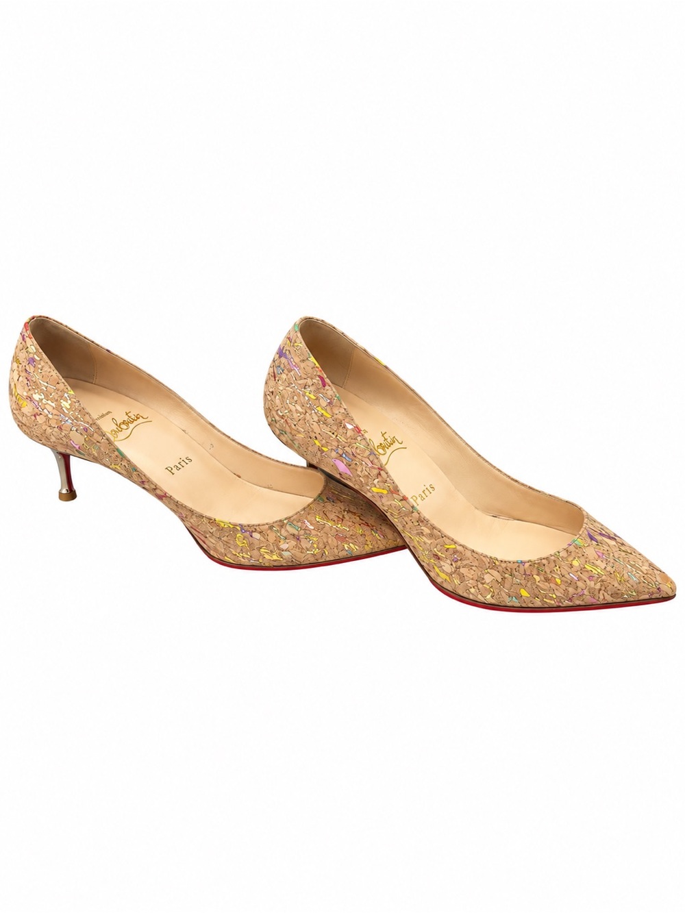 Christian Louboutin Multicolor Glitter Pointed-Toe Pumps with Red Sole